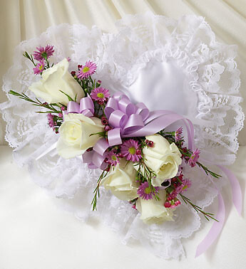 Lavender and White Satin Heart Casket Pillow